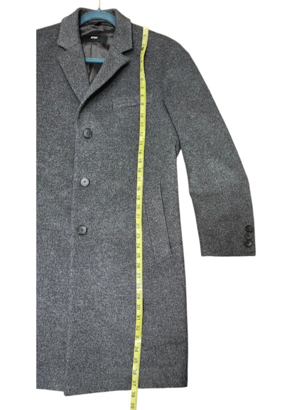 Hugo Boss Cashmere Wool Coat Mens 38R Gray Slim Fit Overcoat Luxury - Picture 13 of 15